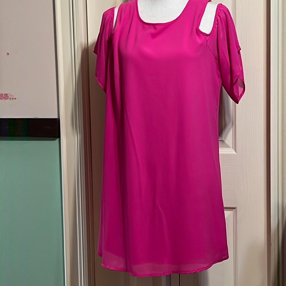 Large fushia open shoulder dress